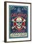 Orlando, Florida - Skull and Crossbones - Vintage Sign-Lantern Press-Framed Art Print