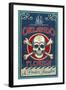 Orlando, Florida - Skull and Crossbones - Vintage Sign-Lantern Press-Framed Art Print