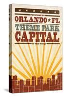Orlando, Florida - Skyline and Sunburst Screenprint Style-Lantern Press-Stretched Canvas