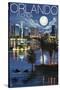 Orlando, Florida - Skyline at Night-Lantern Press-Stretched Canvas