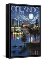 Orlando, Florida - Skyline at Night-Lantern Press-Framed Stretched Canvas