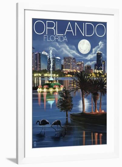 Orlando, Florida - Skyline at Night-Lantern Press-Framed Art Print