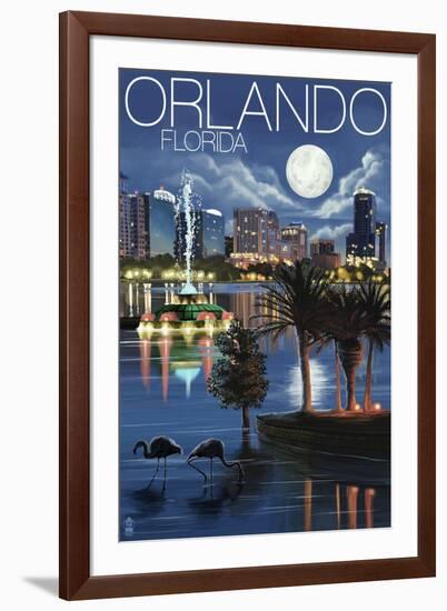 Orlando, Florida - Skyline at Night-Lantern Press-Framed Art Print