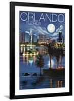 Orlando, Florida - Skyline at Night-Lantern Press-Framed Art Print