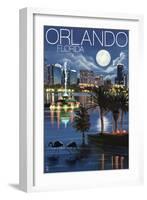 Orlando, Florida - Skyline at Night-Lantern Press-Framed Art Print