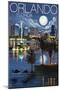 Orlando, Florida - Skyline at Night-Lantern Press-Mounted Art Print