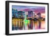 Orlando, Florida, USA Skyline at Dusk on Eola Lake.-SeanPavonePhoto-Framed Photographic Print