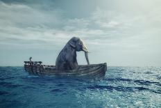 Elephant in a boat at sea.-Orlando Rosu-Framed Stretched Canvas