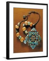 Ornament for Carrying Gau Talisman, Silver-Gilt Bezels with Coral and Turquoise, Region of Tibet-null-Framed Giclee Print