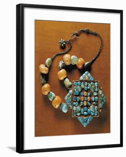 Ornament for Carrying Gau Talisman, Silver-Gilt Bezels with Coral and Turquoise, Region of Tibet-null-Framed Giclee Print