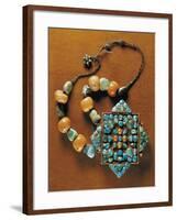 Ornament for Carrying Gau Talisman, Silver-Gilt Bezels with Coral and Turquoise, Region of Tibet-null-Framed Giclee Print