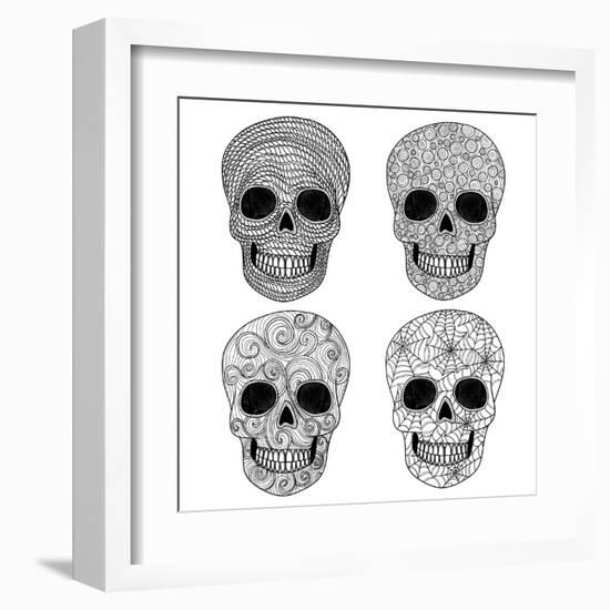 Ornament Skull Set-cherry blossom girl-Framed Art Print