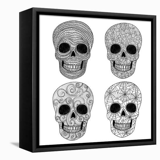 Ornament Skull Set-cherry blossom girl-Framed Stretched Canvas