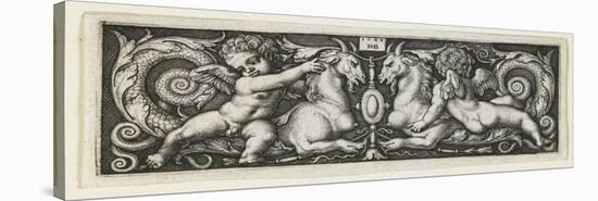 Ornament with Two Genii Riding on Two Chimeras, 1544-Hans Sebald Beham-Stretched Canvas
