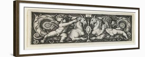 Ornament with Two Genii Riding on Two Chimeras, 1544-Hans Sebald Beham-Framed Premium Giclee Print