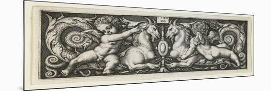 Ornament with Two Genii Riding on Two Chimeras, 1544-Hans Sebald Beham-Mounted Premium Giclee Print