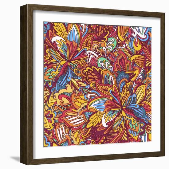 Ornamental Floral Pattern: Rainbow Floral Pattern-shumo4ka-Framed Art Print