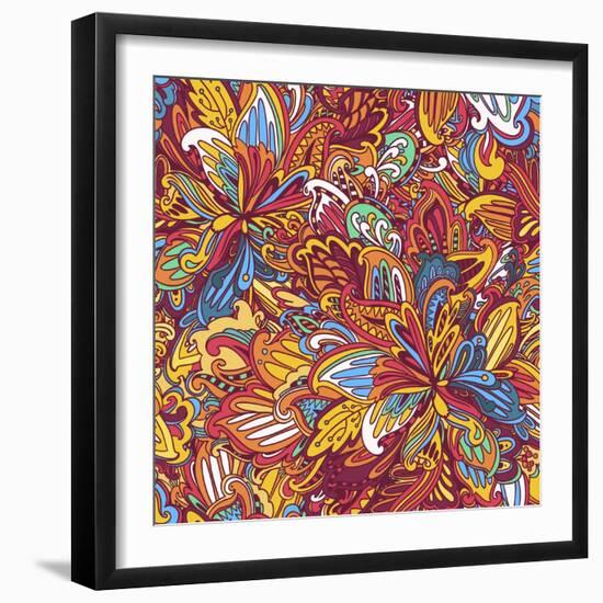 Ornamental Floral Pattern: Rainbow Floral Pattern-shumo4ka-Framed Art Print