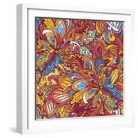 Ornamental Floral Pattern: Rainbow Floral Pattern-shumo4ka-Framed Art Print