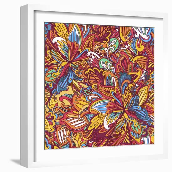 Ornamental Floral Pattern: Rainbow Floral Pattern-shumo4ka-Framed Art Print
