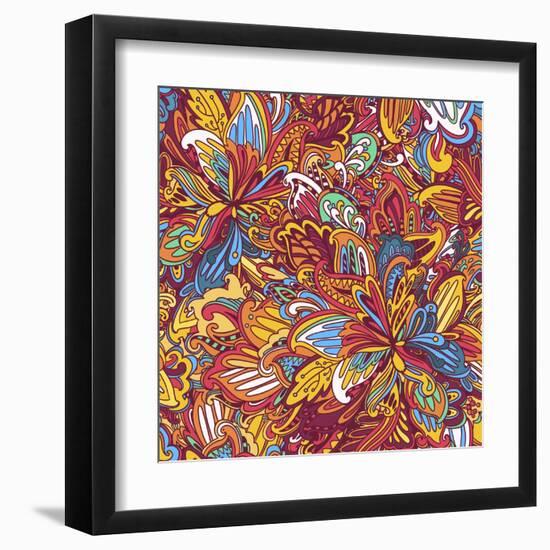 Ornamental Floral Pattern: Rainbow Floral Pattern-shumo4ka-Framed Art Print
