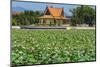 Ornamental lake covered with lily pads by temple pavilion, Cambodia-Robert Francis-Mounted Photographic Print