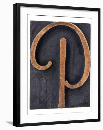 Ornamental Letter P - Script Font - Isolated Letterpress Wood Type Printing Block-PixelsAway-Framed Art Print