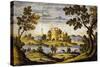 Ornamental Tile with Landscape and Castle, Maiolica, Castelli Manufacture, Abruzzo, Italy-null-Stretched Canvas