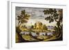 Ornamental Tile with Landscape and Castle, Maiolica, Castelli Manufacture, Abruzzo, Italy-null-Framed Giclee Print