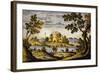 Ornamental Tile with Landscape and Castle, Maiolica, Castelli Manufacture, Abruzzo, Italy-null-Framed Giclee Print