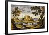 Ornamental Tile with Landscape and Castle, Maiolica, Castelli Manufacture, Abruzzo, Italy-null-Framed Giclee Print