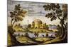 Ornamental Tile with Landscape and Castle, Maiolica, Castelli Manufacture, Abruzzo, Italy-null-Mounted Giclee Print