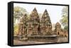 Ornate Carvings in Red Sandstone at Banteay Srei Temple in Angkor, Siem Reap, Cambodia-Michael Nolan-Framed Stretched Canvas