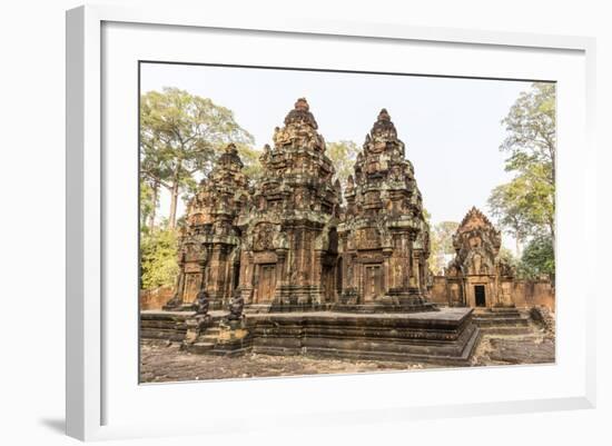 Ornate Carvings in Red Sandstone at Banteay Srei Temple in Angkor, Siem Reap, Cambodia-Michael Nolan-Framed Photographic Print