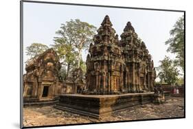 Ornate Carvings in Red Sandstone at Banteay Srei Temple in Angkor, Siem Reap, Cambodia-Michael Nolan-Mounted Photographic Print