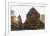 Ornate Carvings in Red Sandstone at Sunset in Banteay Srei Temple in Angkor, Siem Reap, Cambodia-Michael Nolan-Framed Photographic Print