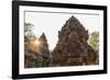 Ornate Carvings in Red Sandstone at Sunset in Banteay Srei Temple in Angkor, Siem Reap, Cambodia-Michael Nolan-Framed Photographic Print