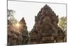 Ornate Carvings in Red Sandstone at Sunset in Banteay Srei Temple in Angkor, Siem Reap, Cambodia-Michael Nolan-Mounted Photographic Print