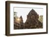 Ornate Carvings in Red Sandstone at Sunset in Banteay Srei Temple in Angkor, Siem Reap, Cambodia-Michael Nolan-Framed Photographic Print