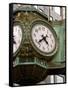 Ornate clock on building in downtown, Chicago, Illinois, USA-Alan Klehr-Framed Stretched Canvas