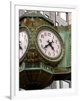 Ornate clock on building in downtown, Chicago, Illinois, USA-Alan Klehr-Framed Photographic Print