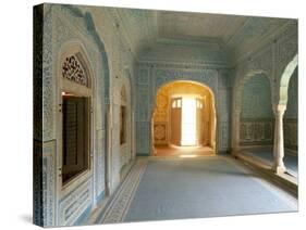 Ornate Passageway to Open Door, Samode Palace, Jaipur, Rajasthan State, India-Gavin Hellier-Stretched Canvas