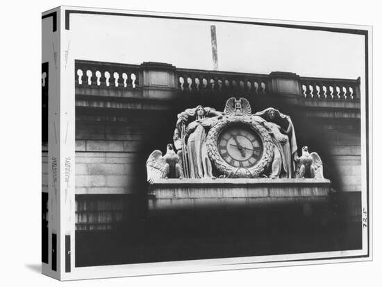 Ornate Sculptural Exterior Clock on Neo Classical Facade of Penn Station, Soon to Be Demolished-Walker Evans-Stretched Canvas