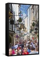 Ornate Shop Signs on Getreidegasse, Salzburgs Bustling Shopping Street, Salzburg-Doug Pearson-Framed Stretched Canvas