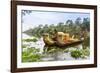 Ornate Tourist Boats Near the South Gate at Angkor Thom-Michael Nolan-Framed Photographic Print