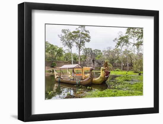 Ornate Tourist Boats Near the South Gate at Angkor Thom-Michael Nolan-Framed Photographic Print