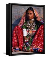 Ornately Dressed Megwar Tribe Woman Sits Next to Wall, Gujurat, India-Jaynes Gallery-Framed Stretched Canvas