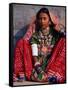 Ornately Dressed Megwar Tribe Woman Sits Next to Wall, Gujurat, India-Jaynes Gallery-Framed Stretched Canvas