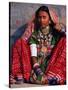 Ornately Dressed Megwar Tribe Woman Sits Next to Wall, Gujurat, India-Jaynes Gallery-Stretched Canvas