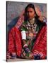 Ornately Dressed Megwar Tribe Woman Sits Next to Wall, Gujurat, India-Jaynes Gallery-Stretched Canvas